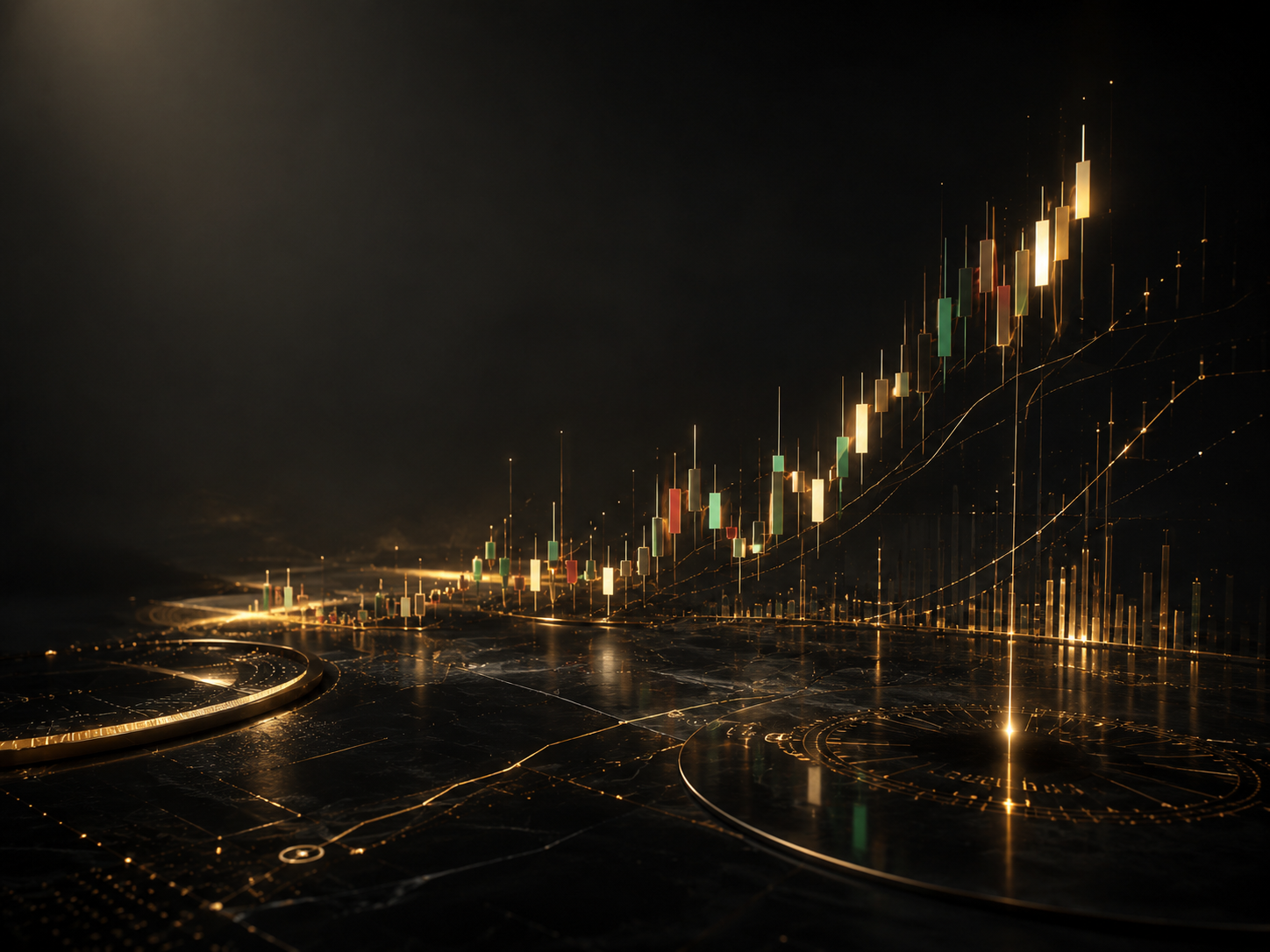 Goldener Candlestick-Chart auf dunklem Hintergrund